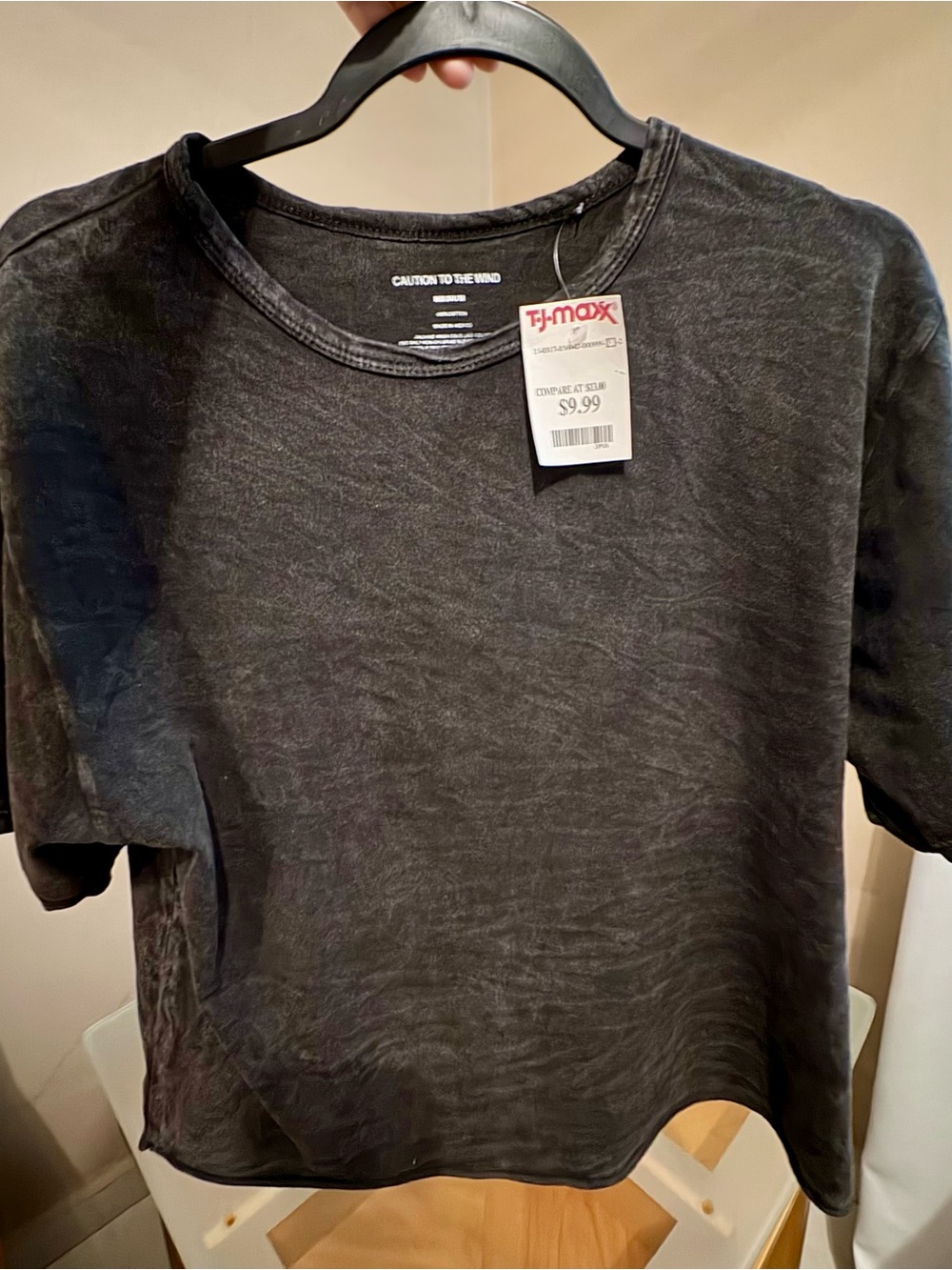 Caution to the Wind Acid Wash Tee - Charcoal Grey Grunge & Streetwear Vibe